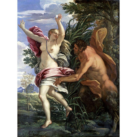 Pan and Syrinx Gold Ornate Wood Framed Art Print with Double Matting by Ricci, Sebastiano