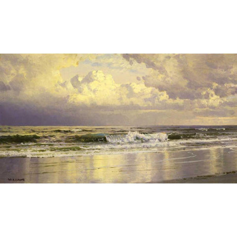 Seascape Gold Ornate Wood Framed Art Print with Double Matting by Richards, William Trost