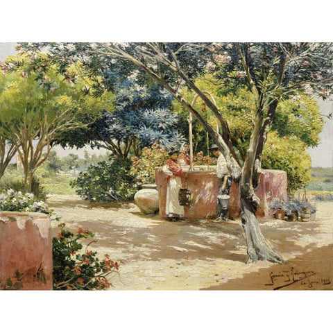 By the Well Black Modern Wood Framed Art Print with Double Matting by Rodriguez, Manuel Garcia