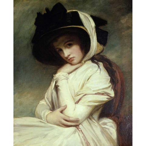 Lady Hamilton in a Straw Hat White Modern Wood Framed Art Print by Romney, George