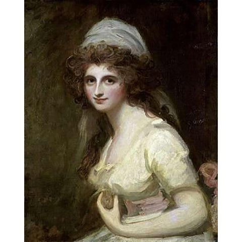 Lady Hamilton in a White Turban White Modern Wood Framed Art Print by Romney, George