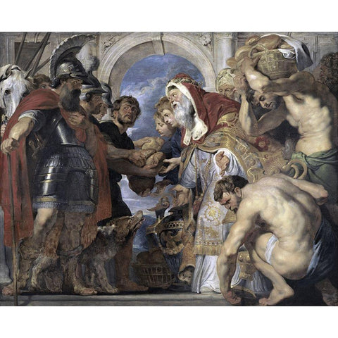 Abraham and Melchizedek Black Modern Wood Framed Art Print with Double Matting by Rubens, Peter Paul