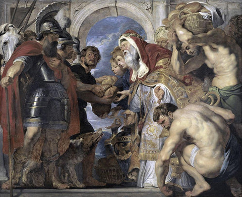 Abraham and Melchizedek Black Ornate Wood Framed Art Print with Double Matting by Rubens, Peter Paul