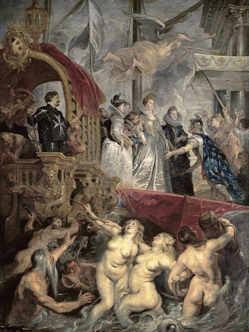 Landing at Marseilles (Life of Marie de Medici, Queen of France) Black Ornate Wood Framed Art Print with Double Matting by Rubens, Peter Paul