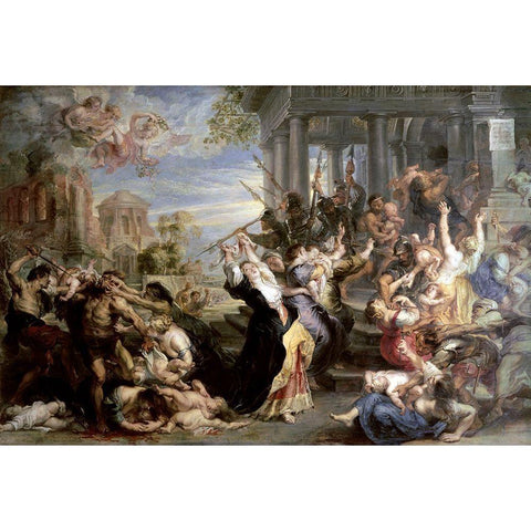 Slaughter of the Innocents Black Modern Wood Framed Art Print with Double Matting by Rubens, Peter Paul