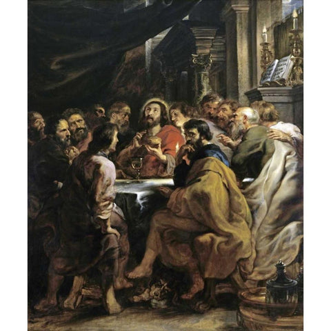 The Last Supper Gold Ornate Wood Framed Art Print with Double Matting by Rubens, Peter Paul