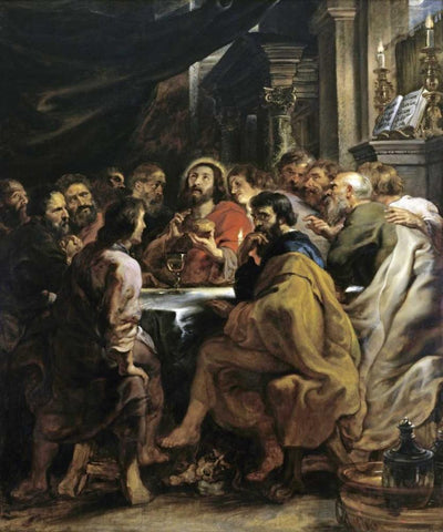 The Last Supper White Modern Wood Framed Art Print with Double Matting by Rubens, Peter Paul