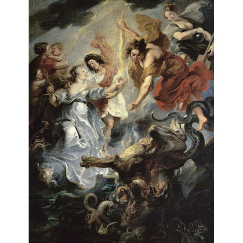 The Queens Reconciliation with Her Son Black Modern Wood Framed Art Print with Double Matting by Rubens, Peter Paul