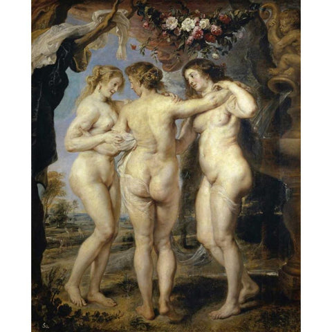 The Three Graces Black Modern Wood Framed Art Print with Double Matting by Rubens, Peter Paul