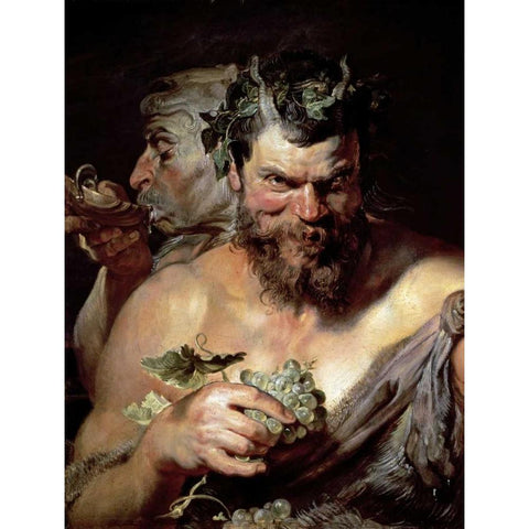 The Two Satyrs White Modern Wood Framed Art Print by Rubens, Peter Paul