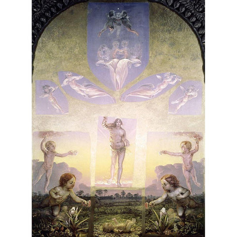 Morning Black Modern Wood Framed Art Print by Runge, Philipp Otto