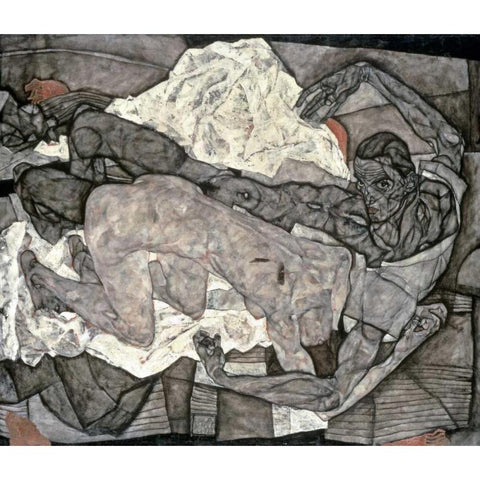 Liebespaar - Mann Und Frau I White Modern Wood Framed Art Print by Schiele, Egon