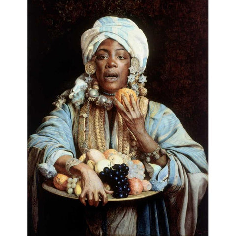 A North African Fruit Vendor Black Modern Wood Framed Art Print with Double Matting by Signorini, Giuseppe