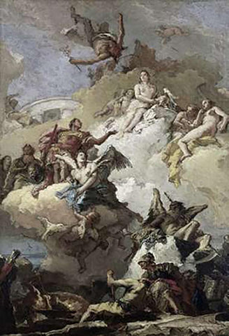 Apotheosis of Aeneas Black Ornate Wood Framed Art Print with Double Matting by Tiepolo, Giovanni Battista