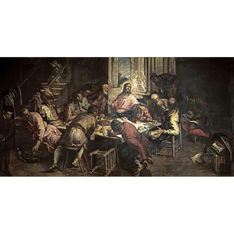 The Last Supper White Modern Wood Framed Art Print by Tintoretto, Jacopo