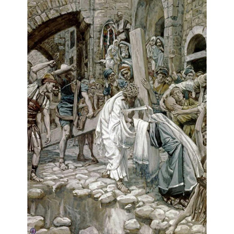 A Holy Woman Wipes the Face of Jesus Black Modern Wood Framed Art Print with Double Matting by Tissot, James Jacques
