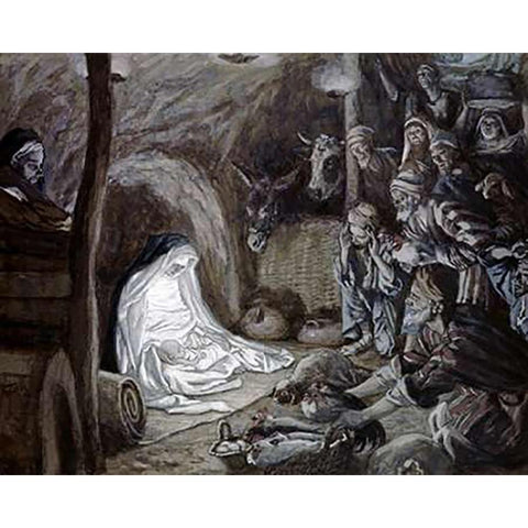 Adoration of the Shepherds White Modern Wood Framed Art Print by Tissot, James