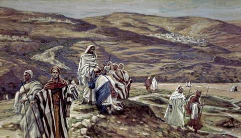 Christ Sending Out the Seventy Disciples Two by Two White Modern Wood Framed Art Print with Double Matting by Tissot, James Jacques