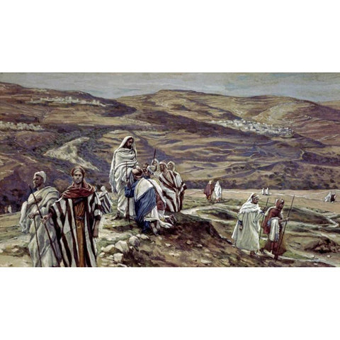 Christ Sending Out the Seventy Disciples Two by Two Black Modern Wood Framed Art Print with Double Matting by Tissot, James Jacques