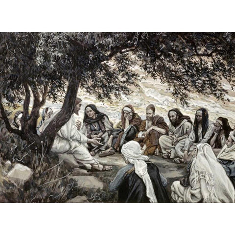Christs Exhortation To The Twelve Apostles Black Modern Wood Framed Art Print with Double Matting by Tissot, James Jacques