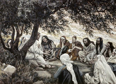 Christs Exhortation To The Twelve Apostles White Modern Wood Framed Art Print with Double Matting by Tissot, James Jacques