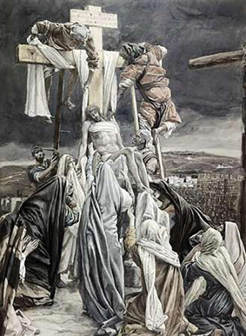 Descent from the Cross Black Ornate Wood Framed Art Print with Double Matting by Tissot, James