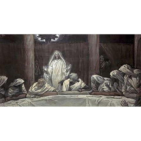 He Appeared to the Eleven as They Sat at Meat White Modern Wood Framed Art Print by Tissot, James