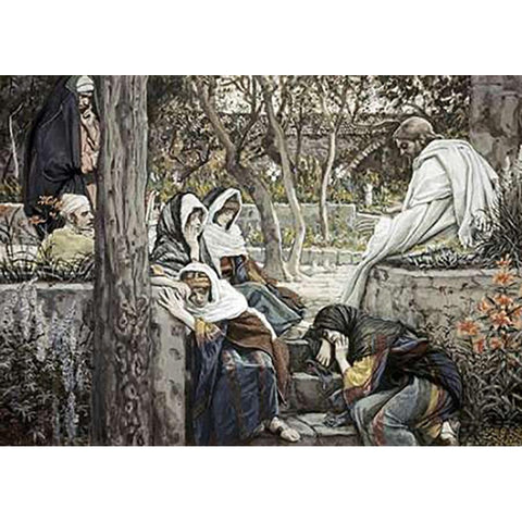 Jesus at Bethany Gold Ornate Wood Framed Art Print with Double Matting by Tissot, James