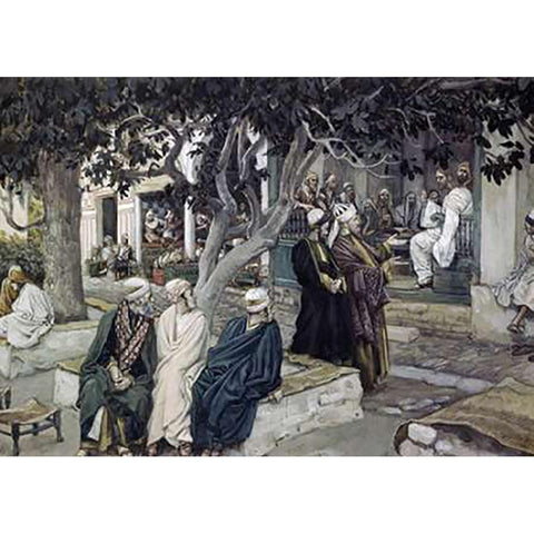 Jesus has Supper with Matthew Gold Ornate Wood Framed Art Print with Double Matting by Tissot, James