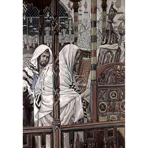 Jesus Teaching In The Synagogue Gold Ornate Wood Framed Art Print with Double Matting by Tissot, James