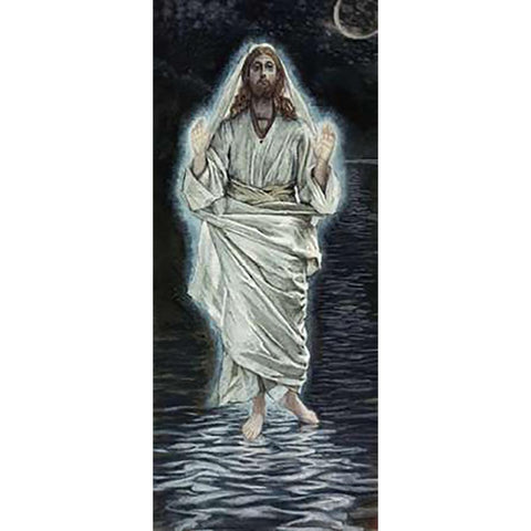 Jesus Walking on the Sea White Modern Wood Framed Art Print by Tissot, James