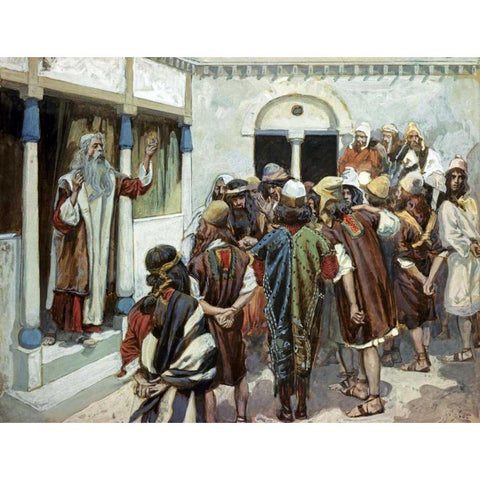 Moses Speaks to the People Black Modern Wood Framed Art Print with Double Matting by Tissot, James Jacques