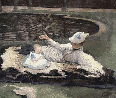 Mrs. Newton with a Child by a Pool White Modern Wood Framed Art Print with Double Matting by Tissot, James