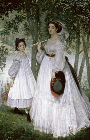 Portrait in a Park Black Ornate Wood Framed Art Print with Double Matting by Tissot, James Jacques