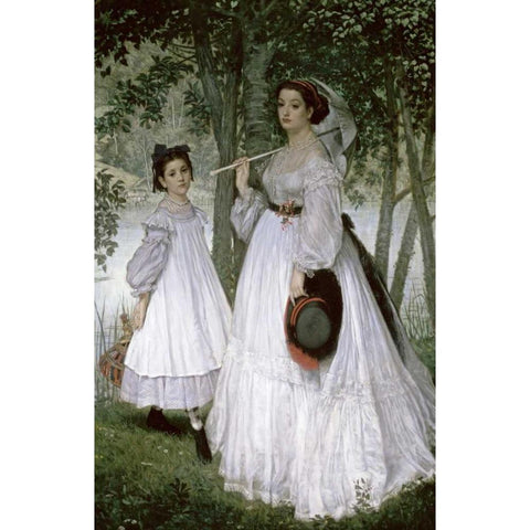 Portrait in a Park Black Modern Wood Framed Art Print by Tissot, James Jacques