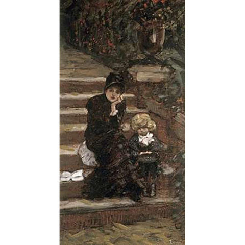 Reverie in the Garden White Modern Wood Framed Art Print by Tissot, James