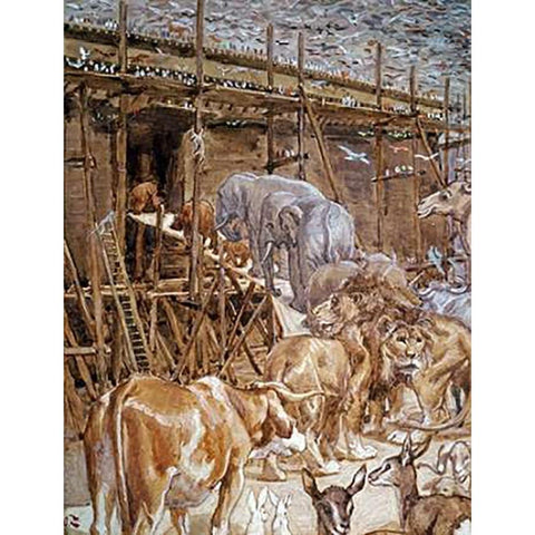 The Animals Enter the Ark Black Modern Wood Framed Art Print with Double Matting by Tissot, James