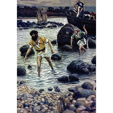 The Calling of James and John Gold Ornate Wood Framed Art Print with Double Matting by Tissot, James