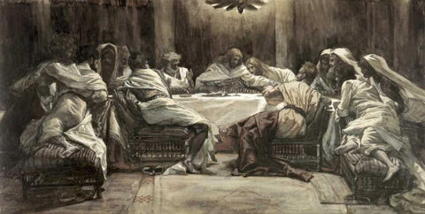 The Lords Supper White Modern Wood Framed Art Print with Double Matting by Tissot, James Jacques