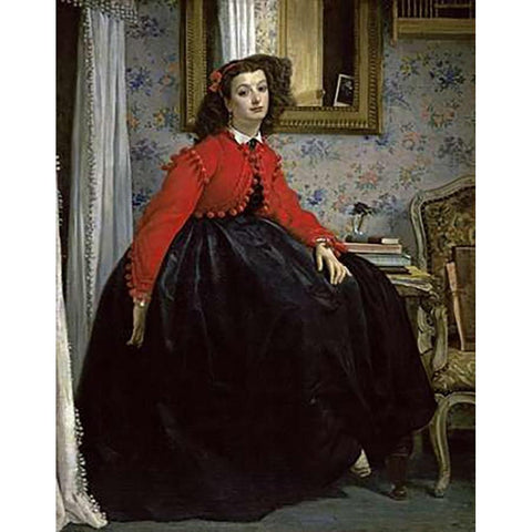 Young Woman in a Short Red Jacket Black Modern Wood Framed Art Print with Double Matting by Tissot, James