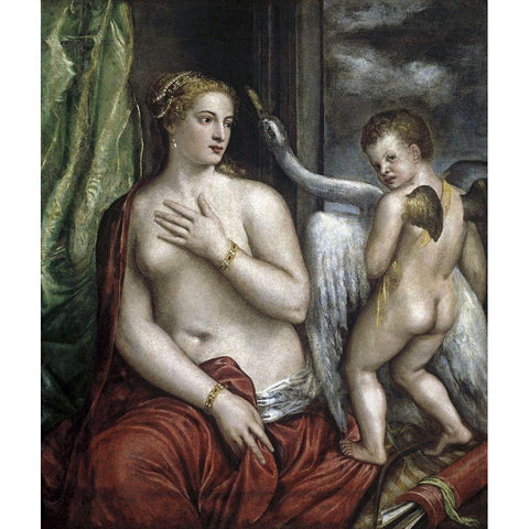 Leda and the Swan Black Modern Wood Framed Art Print with Double Matting by Titian