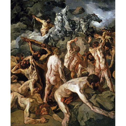 Combat of the Titans Gold Ornate Wood Framed Art Print with Double Matting by Trubner, Wilhelm