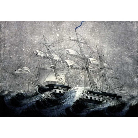 A Squall off Cape Horn Black Modern Wood Framed Art Print with Double Matting by Unknown