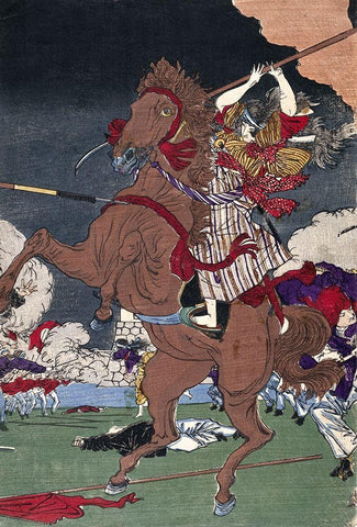 Battle at Kumamoto Castle, Kagoshima War (Detail) White Modern Wood Framed Art Print with Double Matting by Unknown