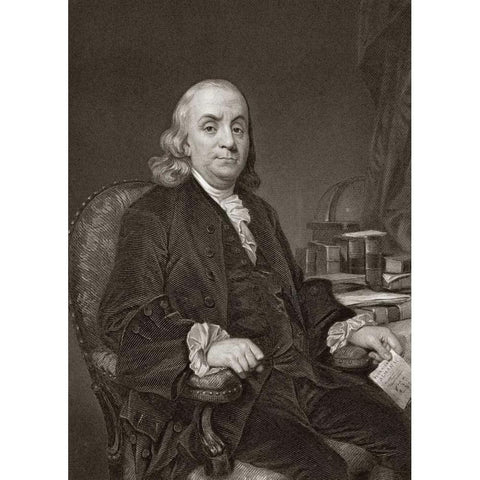 Benjamin Franklin White Modern Wood Framed Art Print by Unknown