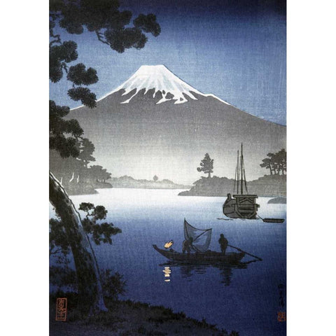 Japanese Print - Mount Fuji from Tagonoura By Shinsei Black Modern Wood Framed Art Print with Double Matting by Unknown