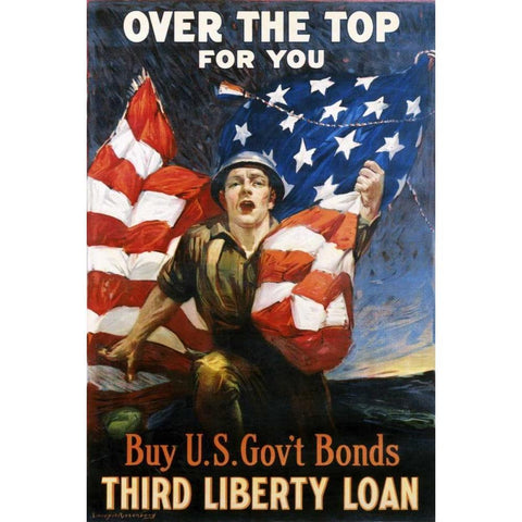 Over the Top for You circa 1918 Gold Ornate Wood Framed Art Print with Double Matting by Unknown