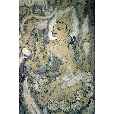Pagan Fresco, Burma Black Modern Wood Framed Art Print with Double Matting by Unknown