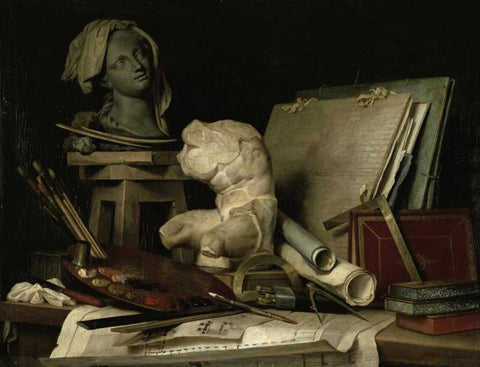 The Attributes of the Arts White Modern Wood Framed Art Print with Double Matting by Vallayer-Coster, Anne