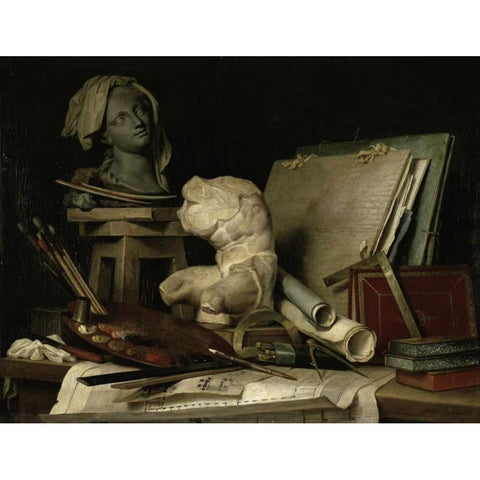 The Attributes of the Arts Black Modern Wood Framed Art Print by Vallayer-Coster, Anne